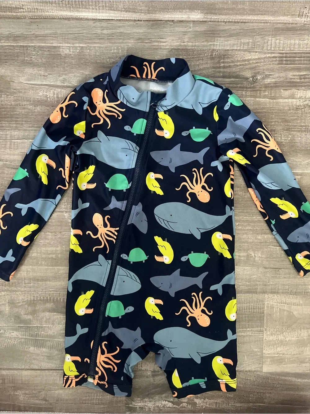 Blue Striped and Ocean Print Rash Guard One Pieces